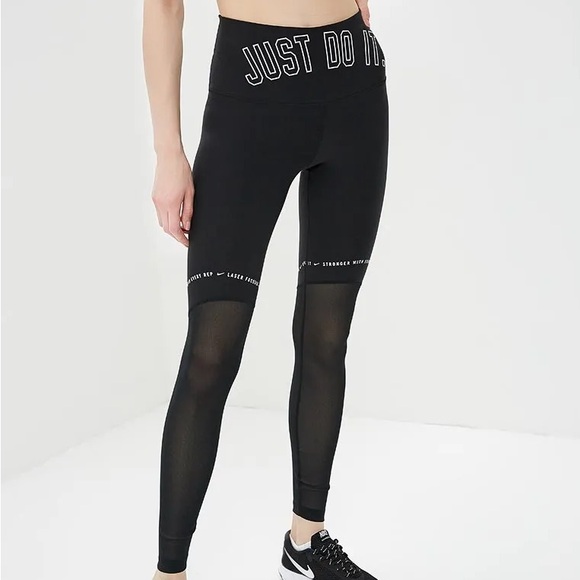 Nike Pants - Women's Nike “Just Do It” Black Motivational Leggings w/ Mesh + hidden pocket!